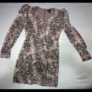 AQUA Puff-Sleeve Snake Print Dress